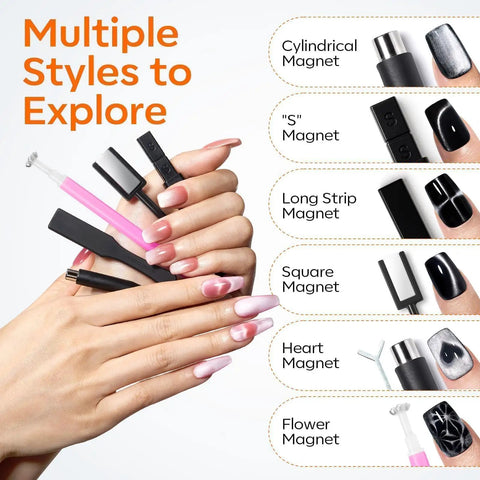 Cat Eye Nail Magnet Set 15Pcs Magnetic Nail Art Tools Kit With Circle, Square And Round Magnets To Create Dramatic Cat Eye Effects In Gel Polish For Dope At Home Or In The Salon