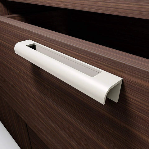 Self Adhesive Edge Fingerpull Door Handle screwless peel and stick for wood surfaces ideal for cabinets 2 pack, installed view
