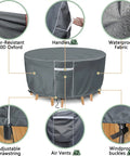 Beefy 600D Round Outdoor Furniture Cover Waterproof For Patio Table And Chairs Set, 62 Inch Diameter, grey, features and details.