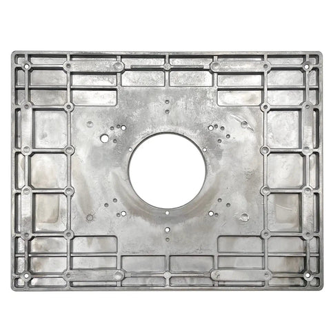 Heavy Duty Aluminum Router Table Insert Plate For Woodworking Benches With Slick Router Insert Rings And Hardware No Sweat Setup Hella Durable 12 Inch Router Base Replacement, top view of large plate.