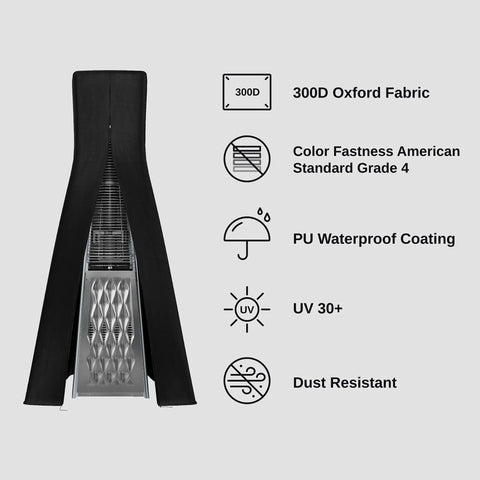 Outdoor Pyramid Patio Heater Cover With 300D Oxford Fabric Zipper And Storage Bag Waterproof Dustproof Windproof Snow Resistant 91 Inch Tall With Top 18.5 Inch And Base 20.87 Inch Fits Pyramid Propane Heaters And More showing fabric features