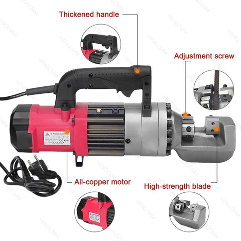 Heavy Duty Electric Hydraulic Rebar Cutter For Construction Sites Cuts 4 To 25mm Reinforcing Steel Bars Fast In Under Four Seconds with thickened handle and adjustment screw.