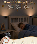 Cordless Rechargeable Wall Sconces With Remote, Magnetic Led Bedside Lamp In Sleek Black, mounted next to sleeping child.