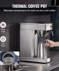 12 Cup Commercial Drip Coffee Maker With Thermal Vacuum Carafe Keeps Coffee Hot Or Cold All Day No Fuss For Restaurant Office Cafe Stainless Steel Brewer That Brews A Full Pot In About 9 Minutes