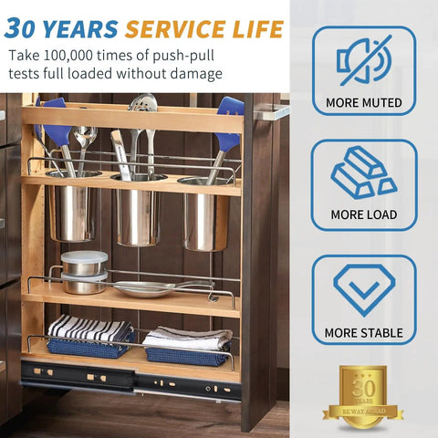 Kitchen cabinet with pull-out 12 inch full extension drawer slides side mount ball bearing rails black beefed up heavy duty 100 lb capacity