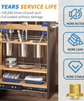 Beefed Up Full Extension Drawer Slides 12 Inch Side Mount, kitchen cabinet pull-out with utensils and blue towels displayed.