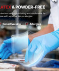 Heavy Duty 6 Mil Blue Nitrile Work Gloves With Rock Solid Textured Grip For Mechanics And Auto Shops, Powder Latex Free Tear Resistant Daily Grind Hand Armor, 100 Pack Xx Large, close-up of hands wearing blue gloves.
