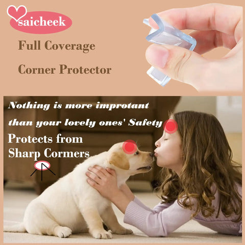 Ultra Clear Silicone Corner Protectors For Baby Proofing T Shaped Furniture Edge Guards With A Rock Solid Grip Four Pack shown in hand.