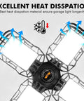 Four Pack LED Garage Light With Four Adjustable Panels 180W Ultra Bright Shop Light 18000LM E26 E27 Base showing heat dissipation