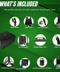 Photo of 12 Piece Premium Golf Gift Set with Magnetic Towel, Chipping Net, and Accessories, showing all included items in black gift box.