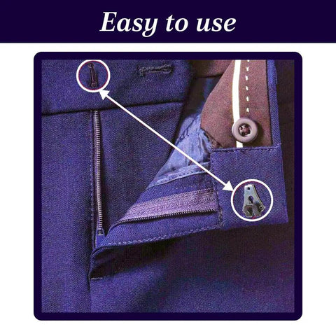 Heavy Duty Black Pant Hook And Eye Quick Fix Sewing Kit Set Rock Solid Closure fastener shown in trousers waistband for easy use.