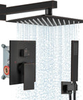 Wall Mount Shower System With Square Rain Shower Head And Hand Sprayer Rough In Valve And Trim Kit Included 12 Inch Oil Rubbed Bronze Finish
