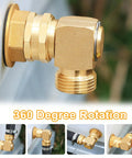 90 Degree Garden Hose Swivel Elbow Connector Three Quarter Inch GHT Brass Elbow Durable Fitting For Easy Leak Proof Watering With Included Washers Sealing Tape And Sealing Rings, 360 rotation