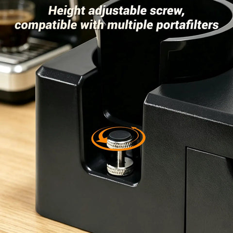 Game Changer 51 Mm Espresso Accessory Bundle height adjustable screw for portafilters, detailed view of the adjustment mechanism.