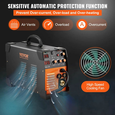 Do It All 270 Amp MIG TIG ARC Welder With 110 220V showing LCD display and protective air vents with cooling fan