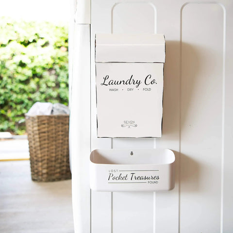 Wall-mounted Dual Lint Bin Set for Laundry Room, farmhouse decor with two pods for lint and small essentials on washing machine.