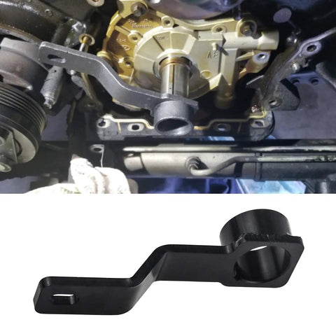 Crankshaft positioning wrench from Complete Ford Pro Grade Cam Tool Set For 4.6L And 5.4L 3V Engines installed.