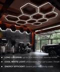Hex LED Modular Garage Lighting Kit For Auto Detailing With Booster Pack, 25 Tubes, 19,000 To 21,000 Lumens, 145W installed
