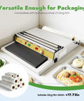 Heavy Duty 18 Inch Hand Wrapping Machine Pro Level Food Film Sealer With Lightning Fast Heat on kitchen counter with food trays.