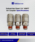 Sturdy Steel Air Coupler One Fourth Inch Flow Size NPT Male Thread Quick Connect With Pre Applied Sealant Three Piece Set