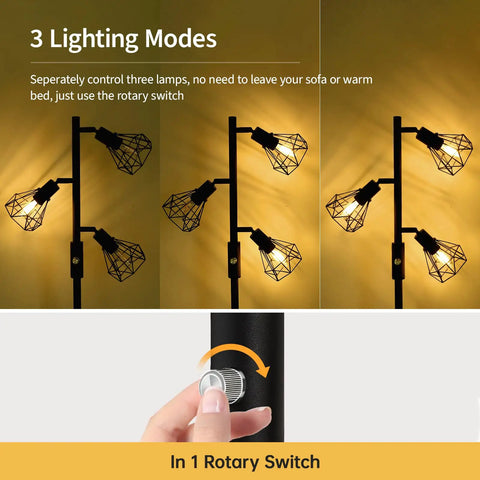 Industrial Floor Lamp With Diamond Shape Design 6W LED Bulb Included E26 Socket On Off Footswitch Black Finish Easy Assembly