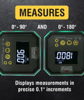 Digital Angle Gauge And Level With Color Indicators, Turns Green At 0, 90, And 180 Degrees And Blue At Custom Angles display