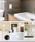 No Fuss 15 Amp Gfci Outlet With Self Test Every Five Seconds installed in modern kitchen and laundry settings.