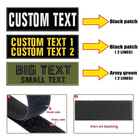 Fresh Custom Embroidered Name Patches 2 Pack Large Size Hook And Loop Velcro Backed Personalized Text Morale Tactical Gear Accessories with black and army green patches