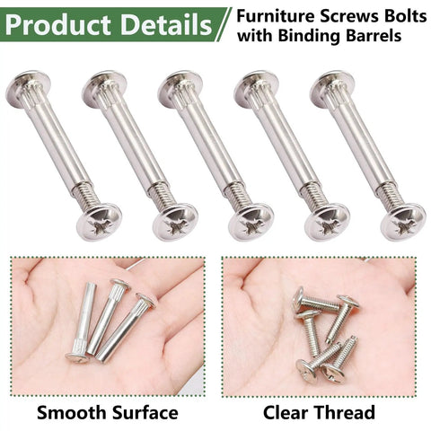 130 Piece M4 Furniture Connector Bolts And Cap Nuts Kit For Wood Cabinets Panels Doors Bookshelves Cribs Nickel Plated Iron Rust Resistant Durable Fasteners Set