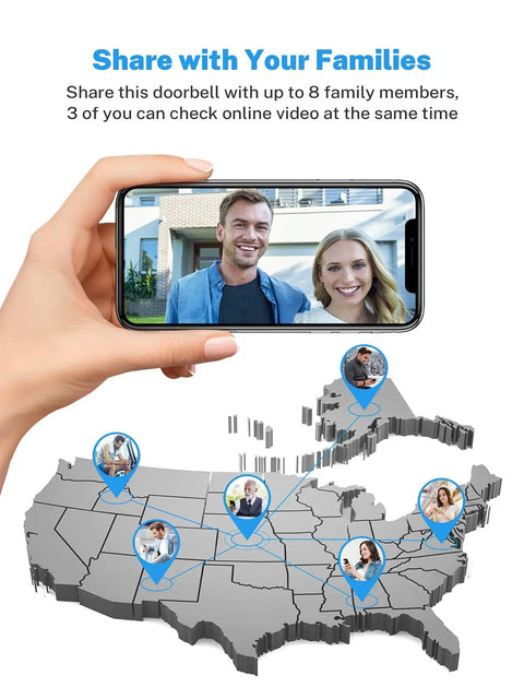 Wireless Doorbell Camera With Two Way Audio And Night Vision For Indoor Outdoor Use displayed on smartphone, map location feature