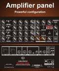 Front panel of 300W Acoustic Guitar Amp For Busking And Live Shows, All In One PA System With 7 Inputs showcasing controls and inputs