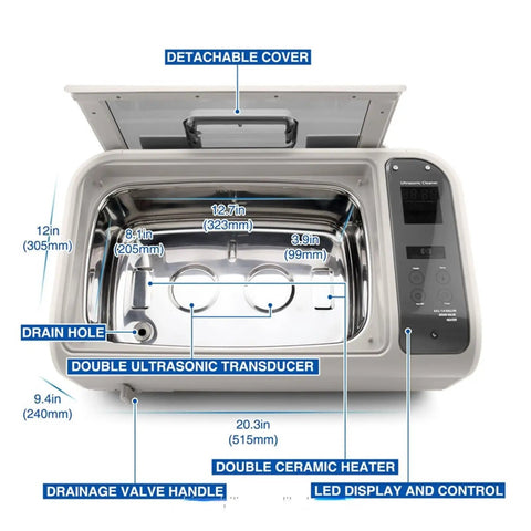 Score Crystal Clear Sound Back With This Digital Pro Vinyl Record Cleaner features a stainless steel tank with details labeled.