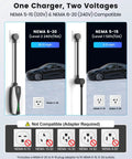 Legit Tesla Level One And Two Ev Charger Featuring Nacs Connector and ETL Certified includes NEMA 5-15 and NEMA 6-20 voltage options.