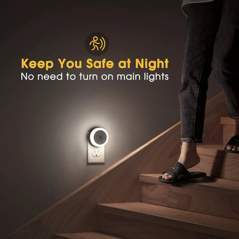 Two Pack Plug In LED Night Lights With Sensor Auto On At Dusk Kid Friendly For Nursery And Home Bathroom Hallway And Stairwell