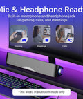Dope High Fidelity Computer Sound Bar With Bluetooth And 3.5mm Aux Input USB C Powered For Desktop PC, shown below a monitor.