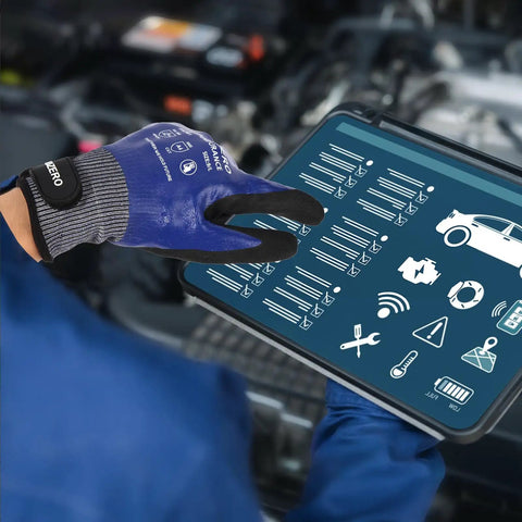 Nitrile Fully Coated Work Gloves With ANSI A4 Cut Resistance, Waterproof And Abrasion Resistant, touchscreen use, blue, medium