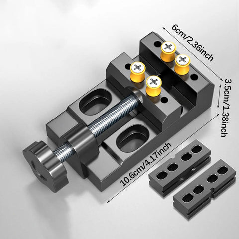Mini Drill Press Vise For Precision Crafting And Watch Repair Aluminum Bench Clamp With Four Interchangeable Posts Sturdy Handy Flat Table Vice For Small Parts Beads Nuts And Hobby Projects, 10.6cm x 6cm x 3.5cm