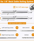 Diagram of Swage Lag Screws For Cable Railing Kit 100 Pack T316 Stainless Steel Left and Right Handed Thread, 1/8 inch size.