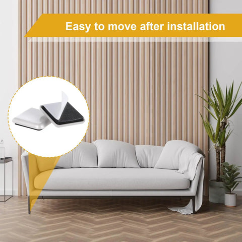 Heavy Duty Self Adhesive Furniture Sliders 12 Pack Quick Stick Eva Foam Moving Pads on a sofa for easy relocation.