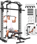 All In One Adjustable Smith Machine With Lat Pulldown System Multi Function Power Cage For Home Gym Cable Crossover Squat Rack Training Equipment With Attachments
