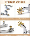 Product details of Two Pack Cowboy Boot Spurs With Rotatable Gear Plus Belt Straps And Tie Down Straps Stainless Steel Western Spurs