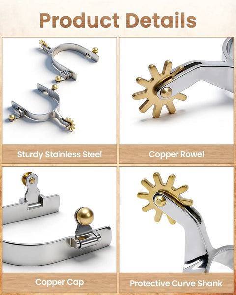 Product details of Two Pack Cowboy Boot Spurs With Rotatable Gear Plus Belt Straps And Tie Down Straps Stainless Steel Western Spurs