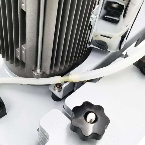Close-up of Industrial Floor Scrubber Grinding Machine With 3.43 Gal Capacity, showing metal components and tubing