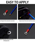 102 Piece Wire Terminal Crimp Kit Must Have With Insulated O Ring Connectors and a step-by-step crimping process diagram