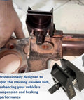 Universal Suspension Strut Split Hub And Steering Knuckle Spreader Tool in action on suspension part.