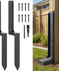 Tough As Nails Fence Post Repair Kit With Heavy Duty Steel Anchor Stakes for Broken Or Leaning 4X4 and 6X6 Wood Posts