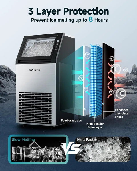 Crystal Clear Ice Cube Bar Grade Commercial Ice Maker 120 Lbs Per Day Stainless Steel Under Counter Freestanding Ice Machine With 33 Lbs Storage Bin For Home Bar Cafe Restaurant with 3 layer protection display