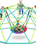 Children playing on Climbing Dome Swing Set With Saucer Swing For Kids Outdoor Backyard Playground 800 Pound Capacity Rust Resistant Easy Assembly Jungle Gym For Ages 3 8 12 Kid Tested Family Fun
