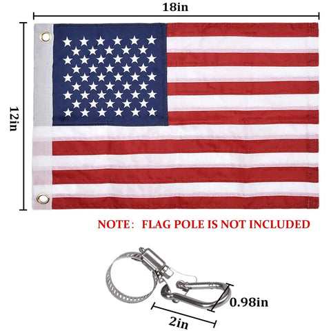 Boat Flag 12x18 Inch For Marine Use With 4 Flag Pole Kits USA Flag With 50 Embroidered Stars Heavy Duty Clips