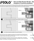 Diagram showing adjustments for Apiolo shaker rail and stile router bit set with shim locations and blade alignment.